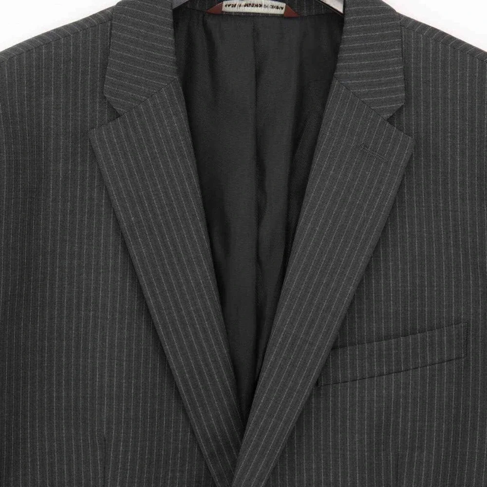 Perry Ellis Pinstripe Blazer Classic Fit Charcoal Gray Business Casual 42R